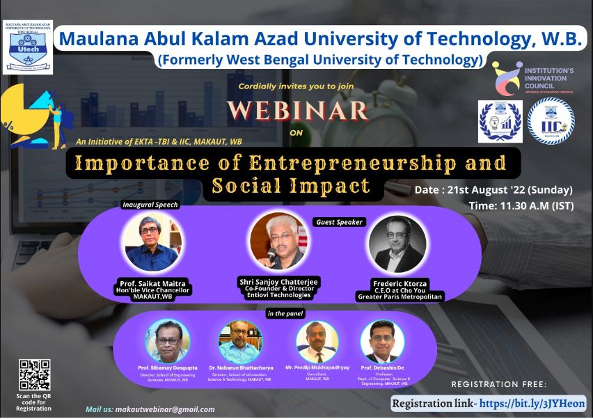 MAKAUT Organizing a Webinar on the Importance of Entrepreneurship and Social Impact